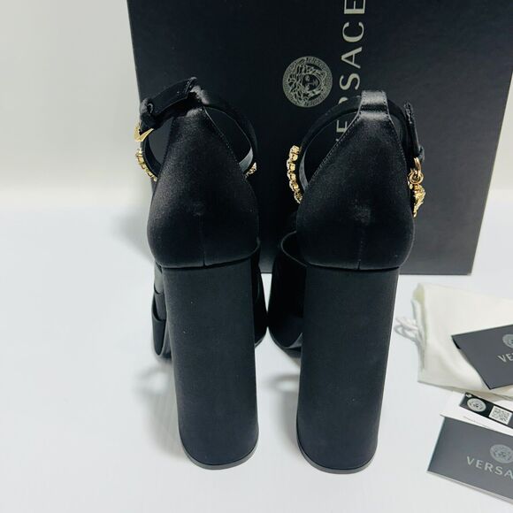 Versace Aevitas Platform Pumps EU 38/ US 8 Black Satin Shoe Crystal NIB $1,575 - Picture 11 of 16